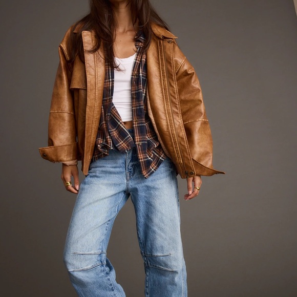 12th Tribe Jackets & Blazers - London Calling Cognac Oversized Faux Leather Jacket